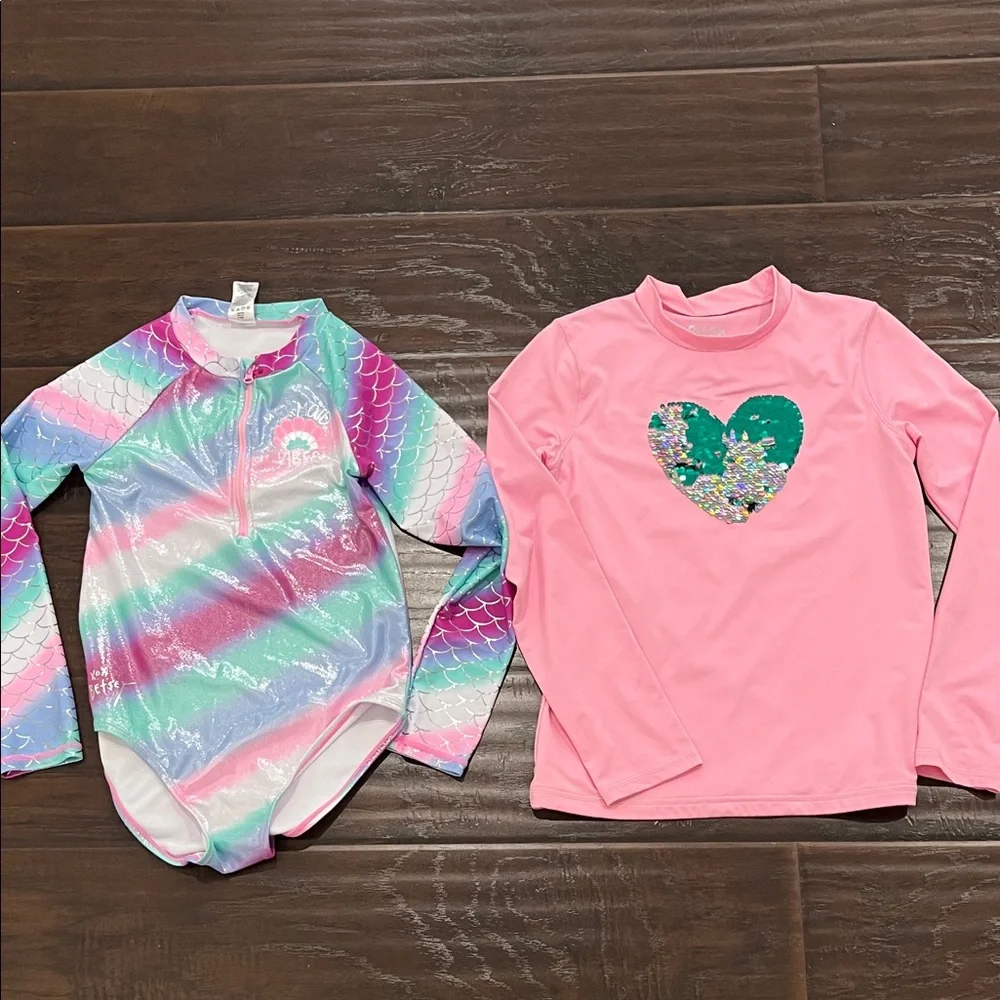 Betsey Johnson Pink and Multicolor Mermaid Rashguard Set 10-12